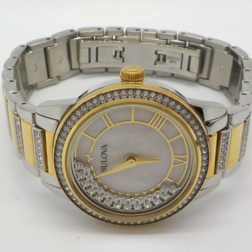 **SOLD** Bulova Crystal Turnstyle Mother of Pearl Dial Two-tone Ladies Watch - Picture 7 of 11